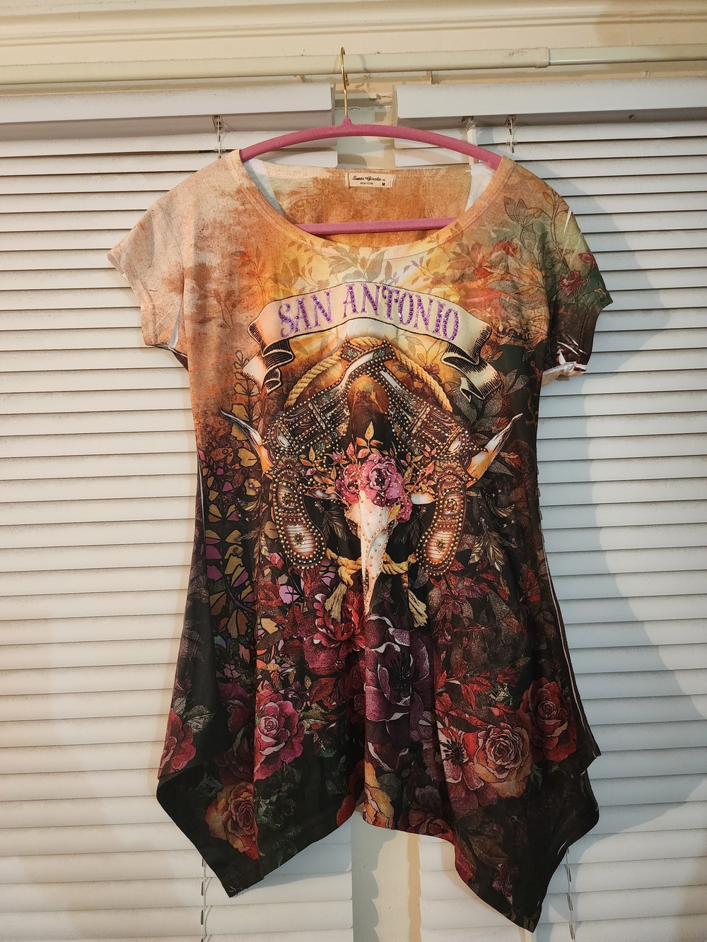 San Antonio Floral Skull Handkerchief-Hem Tunic - Brown/Multi